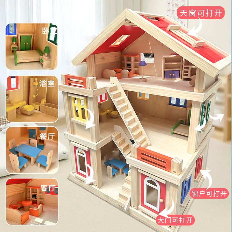 Children's Play House Kitchen Toy House Doll House Artificial House Castle House Wooden Birthday Gift for Boys and Girls